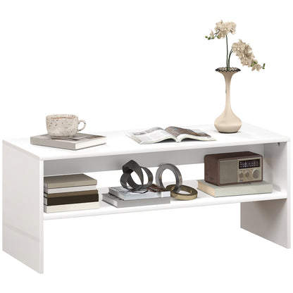 Coffee Table Side Table with Open Compartment Center Table for Living Room Dining Room 100x40x41.5 cm Glossy White