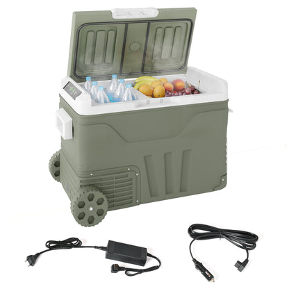 33 Liter Compressor Cooler Box Electric Mini Fridge up to -20℃ Cooler Box with LED Roll Cooling Function Silent Freezer Box Thermobox 12/230 Volt for Car Truck Camping Boat Travel Green