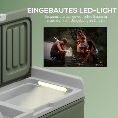 33 Liter Compressor Cooler Box Electric Mini Fridge up to -20℃ Cooler Box with LED Roll Cooling Function Silent Freezer Box Thermobox 12/230 Volt for Car Truck Camping Boat Travel Green