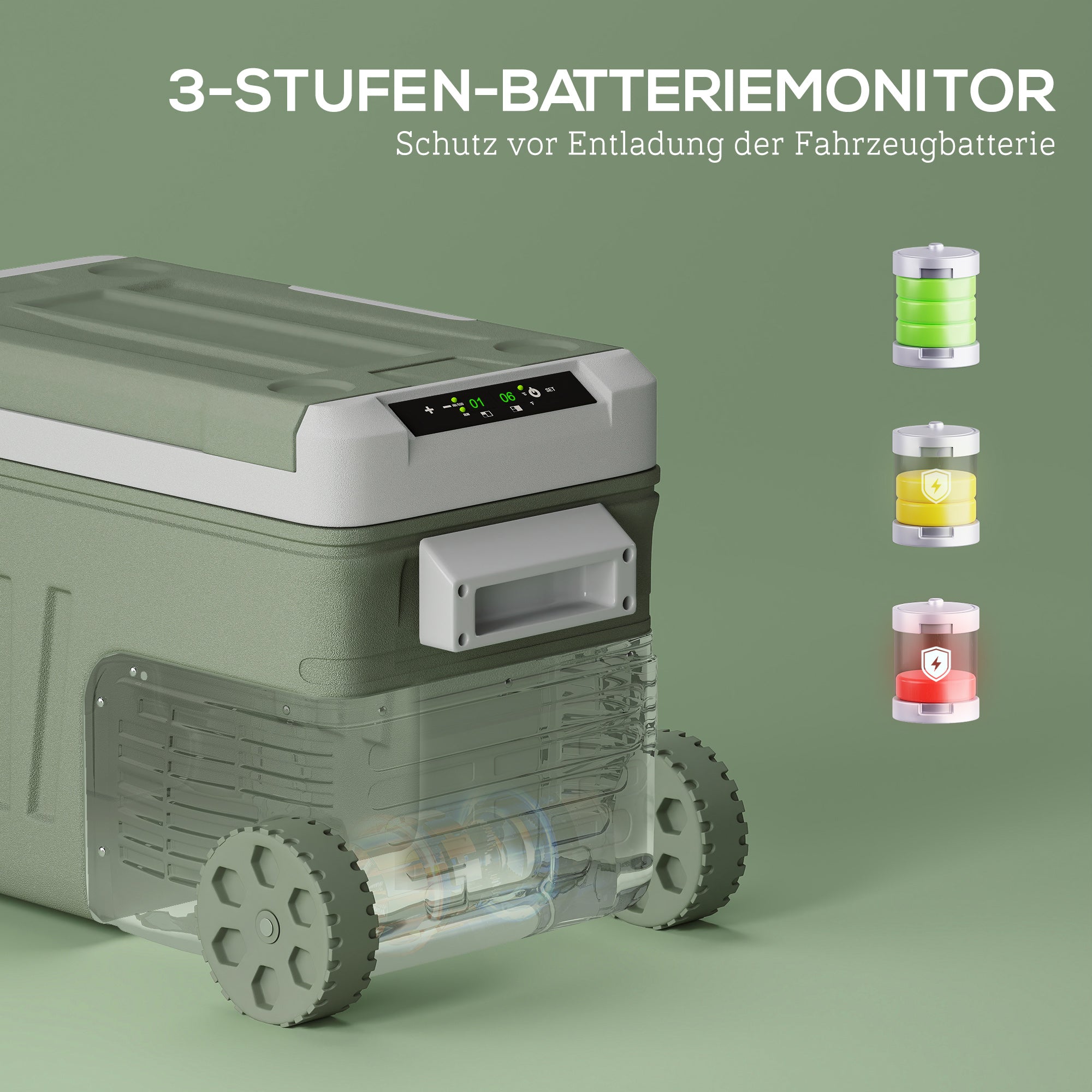 33 Liter Compressor Cooler Box Electric Mini Fridge up to -20℃ Cooler Box with LED Roll Cooling Function Silent Freezer Box Thermobox 12/230 Volt for Car Truck Camping Boat Travel Green