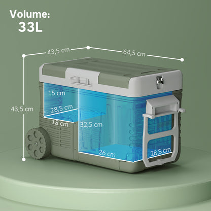 33 Liter Compressor Cooler Box Electric Mini Fridge up to -20℃ Cooler Box with LED Roll Cooling Function Silent Freezer Box Thermobox 12/230 Volt for Car Truck Camping Boat Travel Green