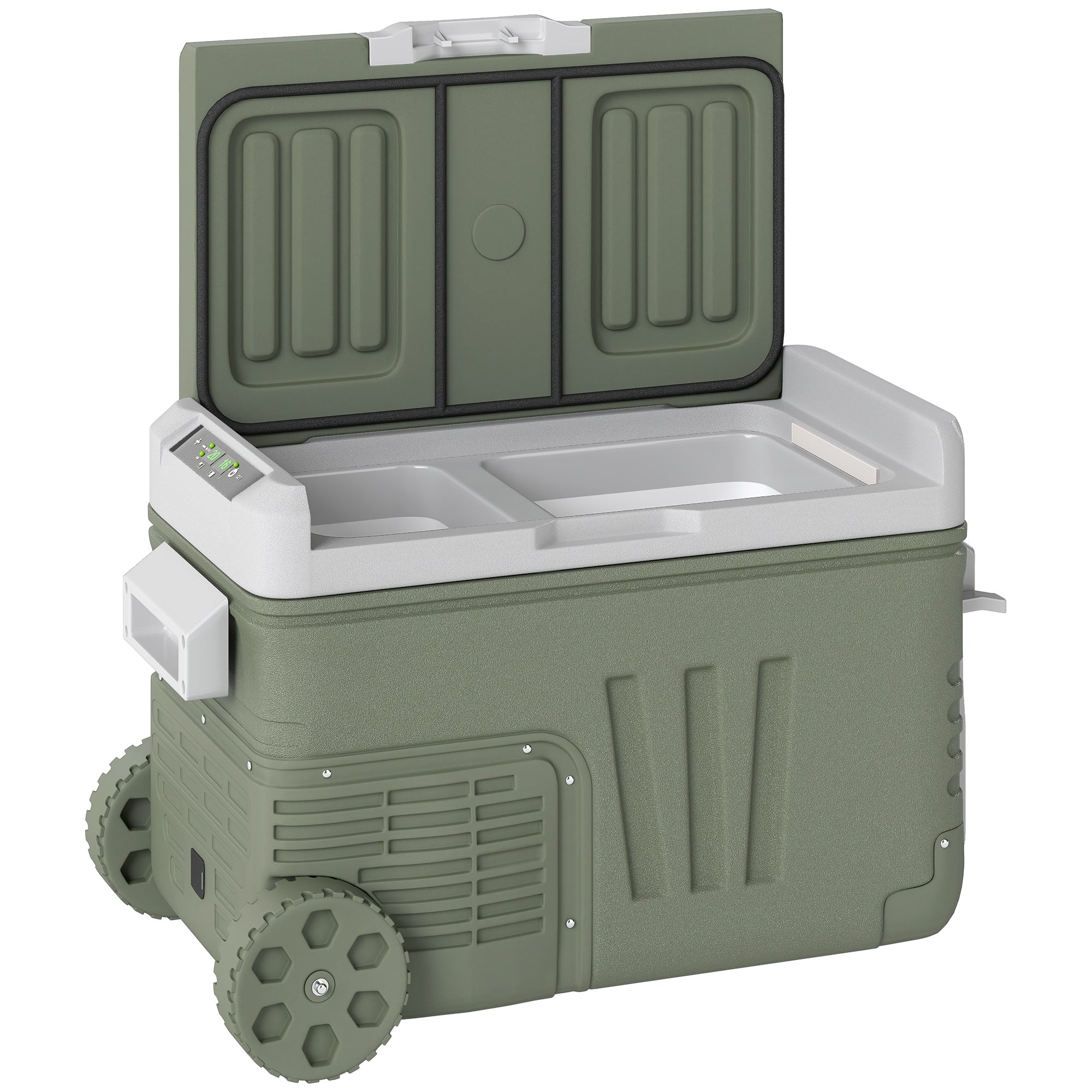 33 Liter Compressor Cooler Box Electric Mini Fridge up to -20℃ Cooler Box with LED Roll Cooling Function Silent Freezer Box Thermobox 12/230 Volt for Car Truck Camping Boat Travel Green
