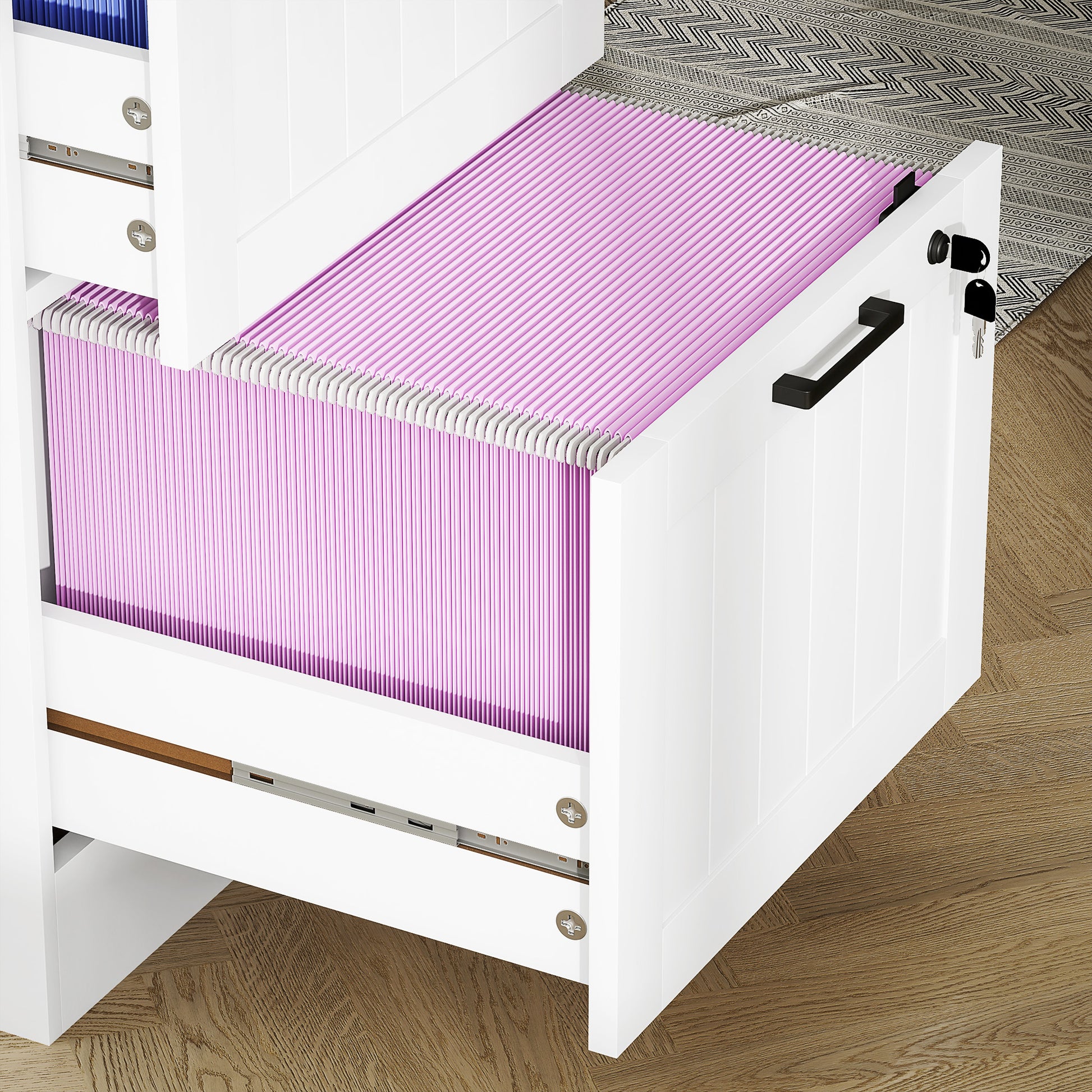 Office Drawer File Cabinet with 2 Drawers Desk Drawer with Locks Hanging Folders for A4 and Letter 15.7x15.7x28 inches White