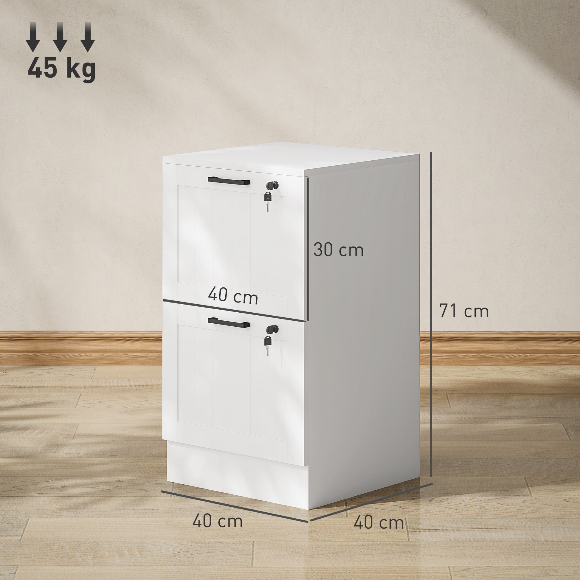 Office Drawer File Cabinet with 2 Drawers Desk Drawer with Locks Hanging Folders for A4 and Letter 15.7x15.7x28 inches White