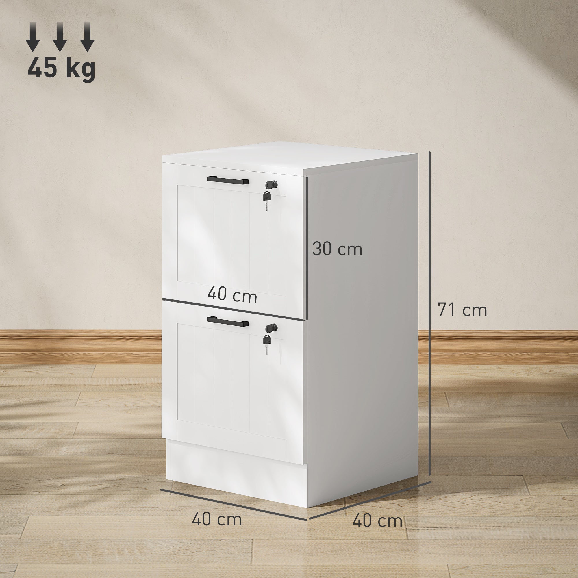 Office Drawer File Cabinet with 2 Drawers Desk Drawer with Locks Hanging Folders for A4 and Letter 15.7x15.7x28 inches White