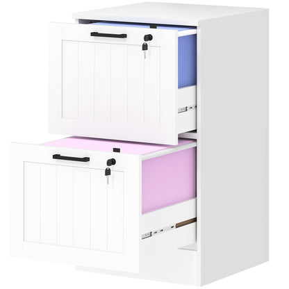 Office Drawer File Cabinet with 2 Drawers Desk Drawer with Locks Hanging Folders for A4 and Letter 15.7x15.7x28 inches White