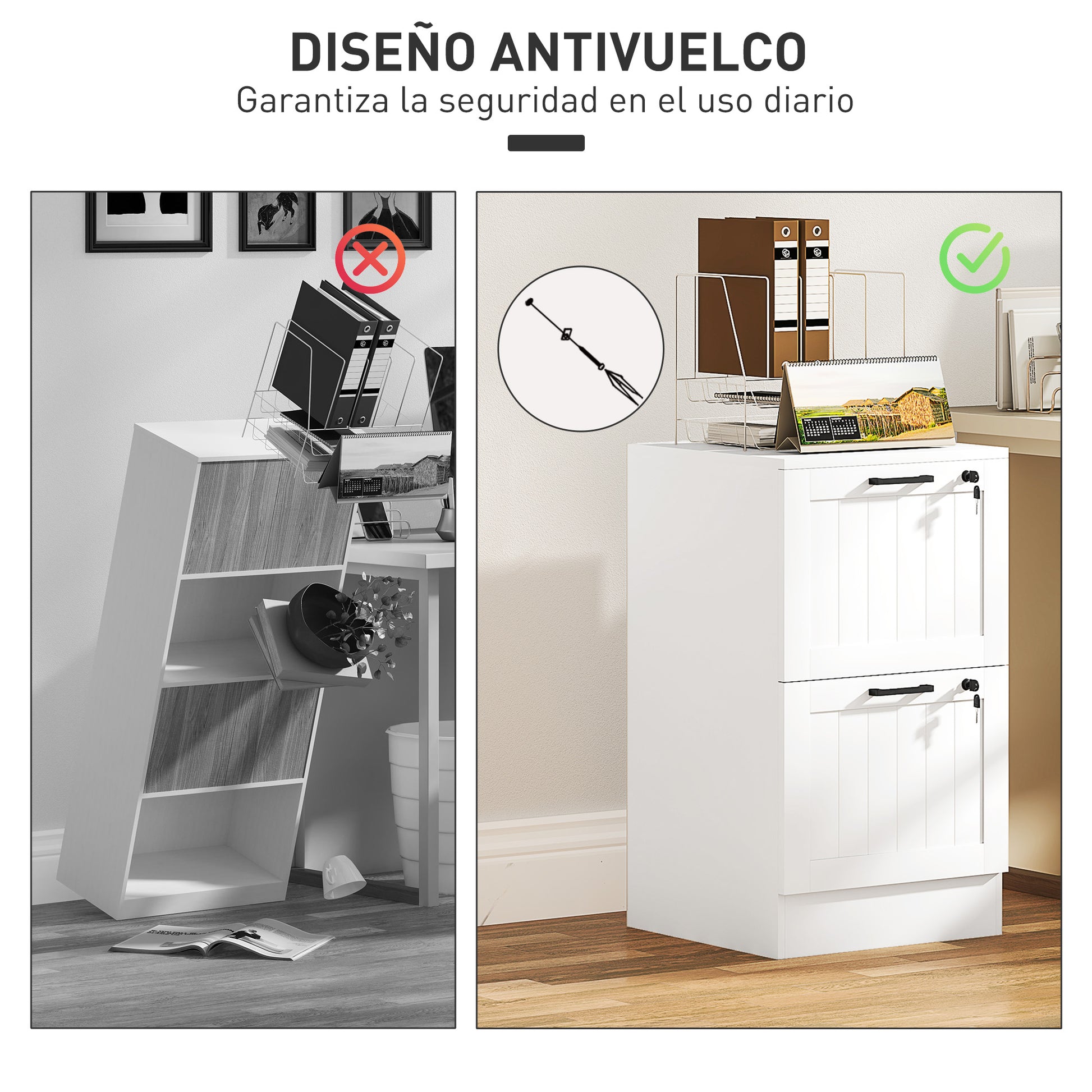 Office Drawer File Cabinet with 2 Drawers Desk Drawer with Locks Hanging Folders for A4 and Letter 15.7x15.7x28 inches White