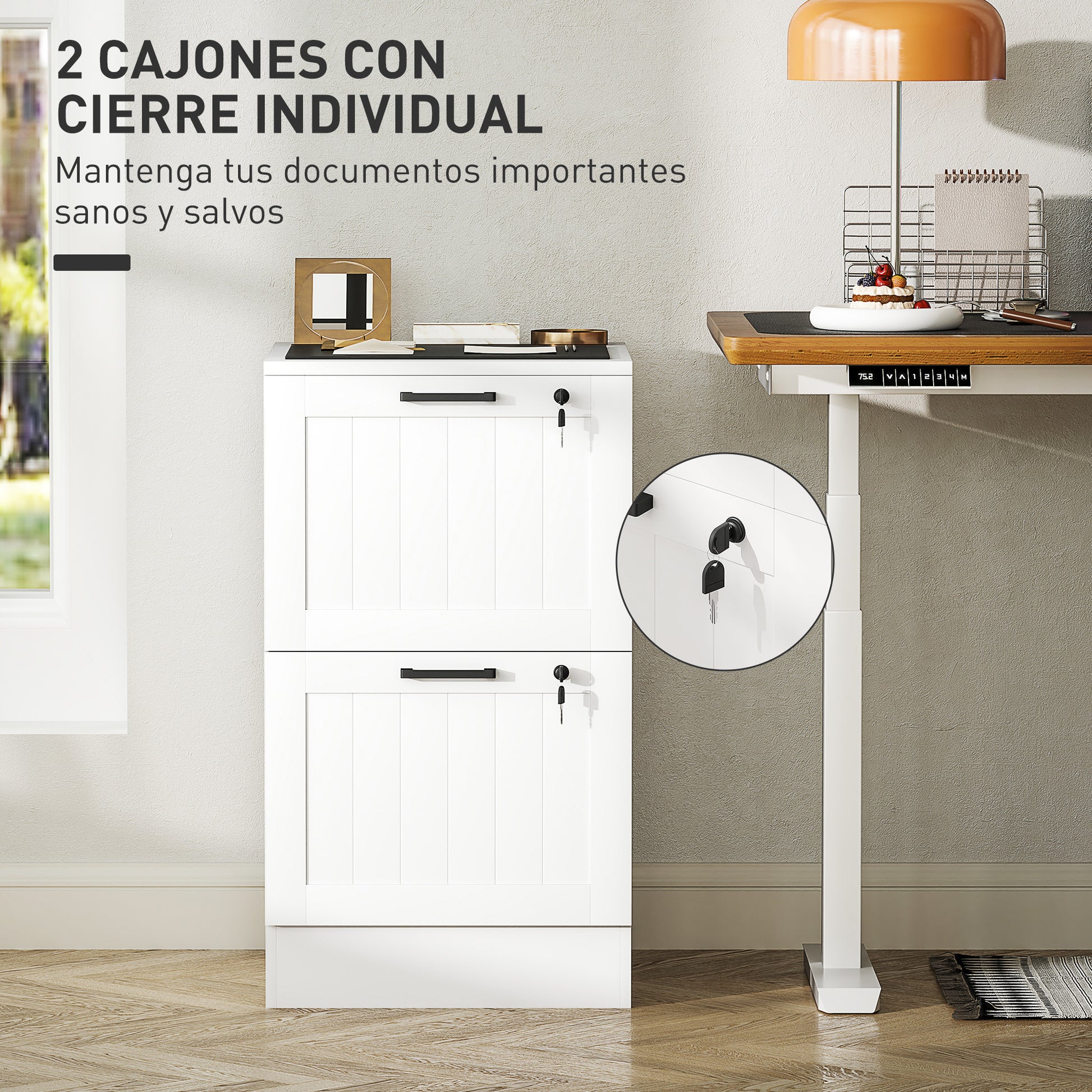 Office Drawer File Cabinet with 2 Drawers Desk Drawer with Locks Hanging Folders for A4 and Letter 15.7x15.7x28 inches White