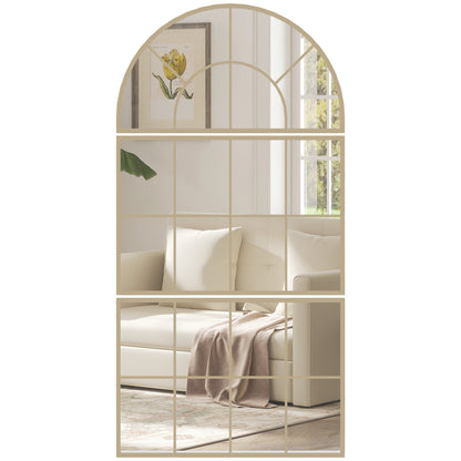 3-Piece Arched Window Wall Mirror, Gold Metal Frame — 30 x 59 in (76 x 150 cm)