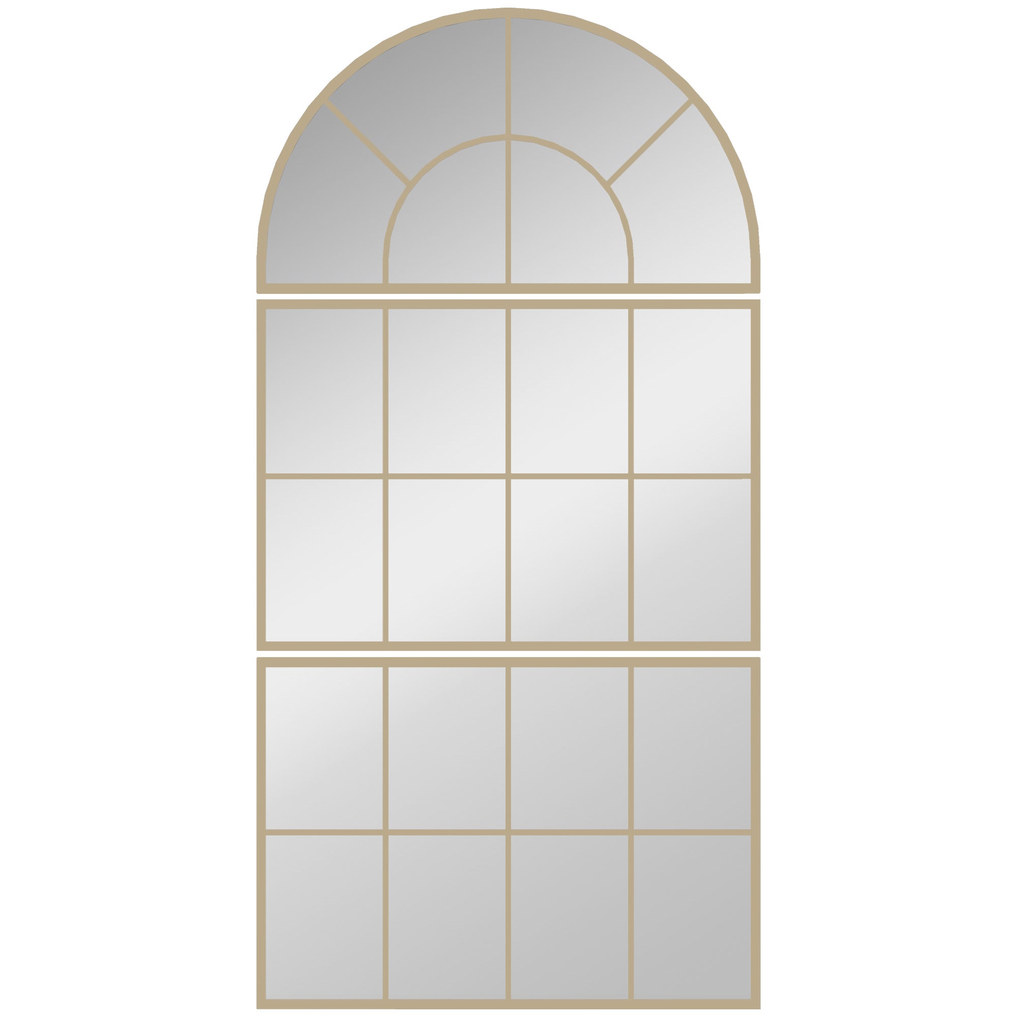 3-Piece Arched Window Wall Mirror, Gold Metal Frame — 30 x 59 in (76 x 150 cm)