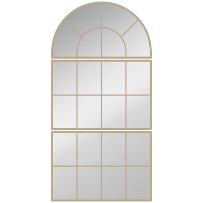 3-Piece Arched Window Wall Mirror, Gold Metal Frame — 30 x 59 in (76 x 150 cm)