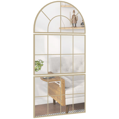 3-Piece Arched Window Wall Mirror, Gold Metal Frame — 30 x 59 in (76 x 150 cm)