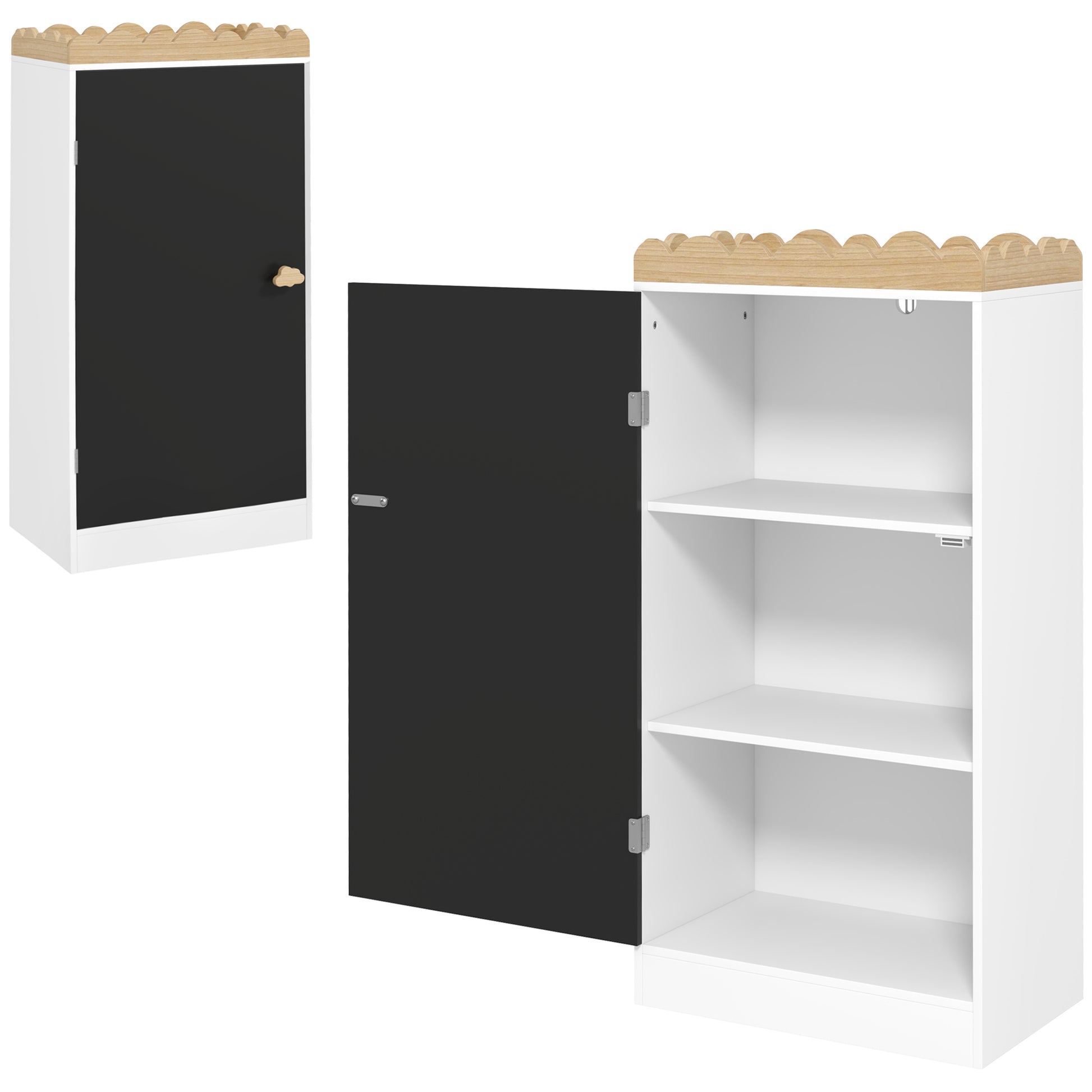 Kids Storage Cabinet, Children's Toy Storage, Wardrobe with Blackboard Door, 3 Compartments, and Top Shelf for Bedroom, Playroom, Nursery, White