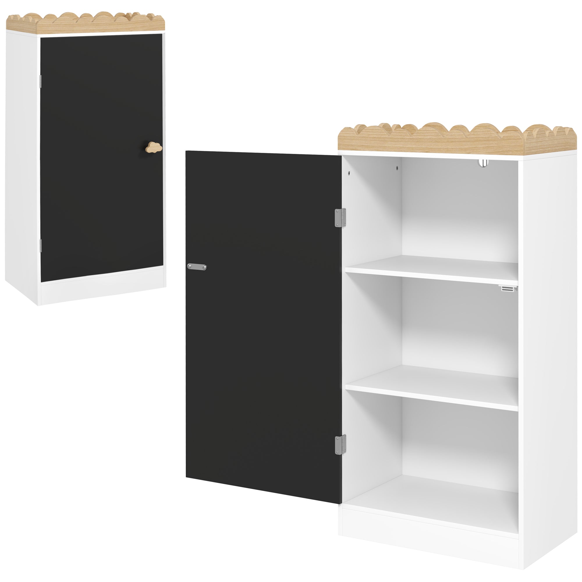 Kids Storage Cabinet, Children's Toy Storage, Wardrobe with Blackboard Door, 3 Compartments, and Top Shelf for Bedroom, Playroom, Nursery, White