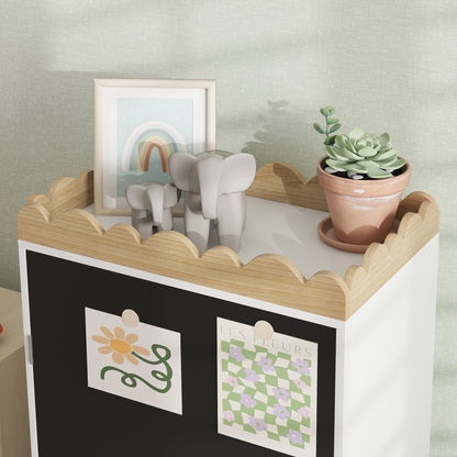 Kids Storage Cabinet, Children's Toy Storage, Wardrobe with Blackboard Door, 3 Compartments, and Top Shelf for Bedroom, Playroom, Nursery, White