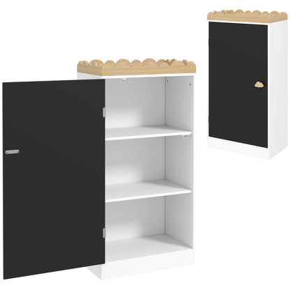 Kids Storage Cabinet, Children's Toy Storage, Wardrobe with Blackboard Door, 3 Compartments, and Top Shelf for Bedroom, Playroom, Nursery, White