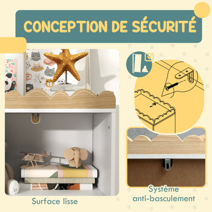 Kids Storage Cabinet, Children's Toy Storage, Wardrobe with Blackboard Door, 3 Compartments, and Top Shelf for Bedroom, Playroom, Nursery, White