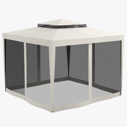 Garden Gazebo 3x3 m Detachable Outdoor Canopy with 4 Side Mosquito Net Curtains Double Roof and Anti-UV Waterproof Metal Frame Pavilion for Terrace Patio Cream