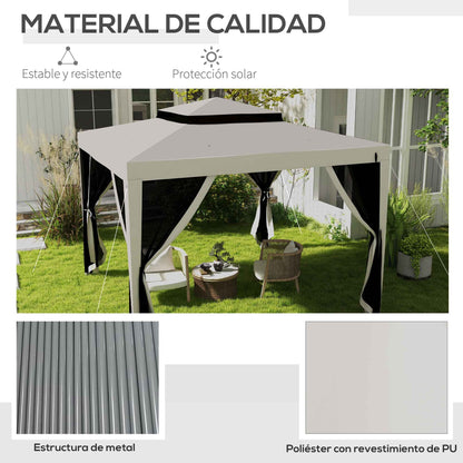 Garden Gazebo 3x3 m Detachable Outdoor Canopy with 4 Side Mosquito Net Curtains Double Roof and Anti-UV Waterproof Metal Frame Pavilion for Terrace Patio Cream