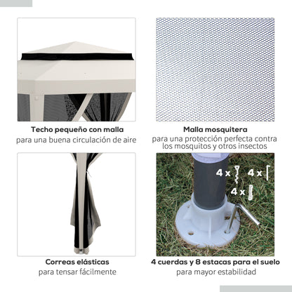 Garden Gazebo 3x3 m Detachable Outdoor Canopy with 4 Side Mosquito Net Curtains Double Roof and Anti-UV Waterproof Metal Frame Pavilion for Terrace Patio Cream