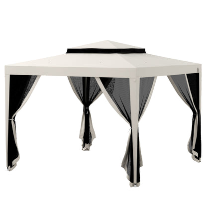 Garden Gazebo 3x3 m Detachable Outdoor Canopy with 4 Side Mosquito Net Curtains Double Roof and Anti-UV Waterproof Metal Frame Pavilion for Terrace Patio Cream