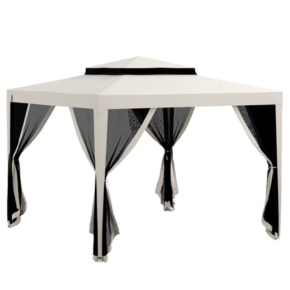 Garden Gazebo 3x3 m Detachable Outdoor Canopy with 4 Side Mosquito Net Curtains Double Roof and Anti-UV Waterproof Metal Frame Pavilion for Terrace Patio Cream