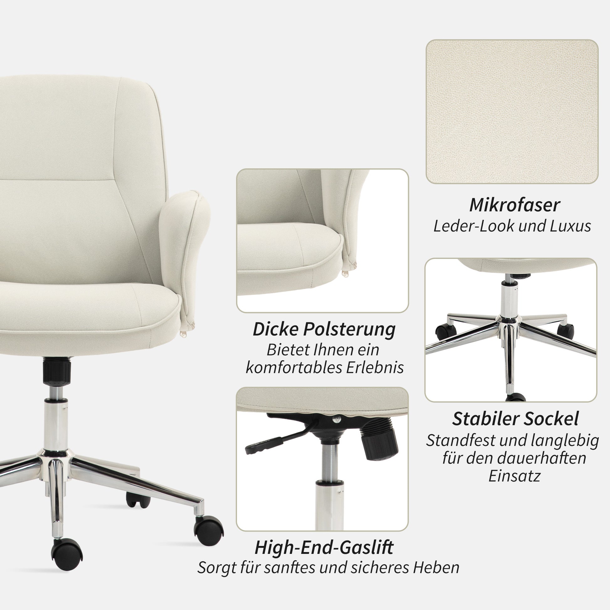 Office Chair with Rocking Function Desk Chair Height Adjustable Swivel Chair Ergonomic Work Chair Modern Supports up to 120 kg Microfiber Cream 67 x 69 x 92-102 cm