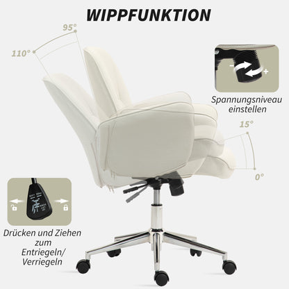Office Chair with Rocking Function Desk Chair Height Adjustable Swivel Chair Ergonomic Work Chair Modern Supports up to 120 kg Microfiber Cream 67 x 69 x 92-102 cm