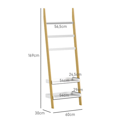 5-Tier Towel Rack Ladder Clothes Rack with 2 Shelves Space Saving for Bathroom, Bedroom, Living Room, White