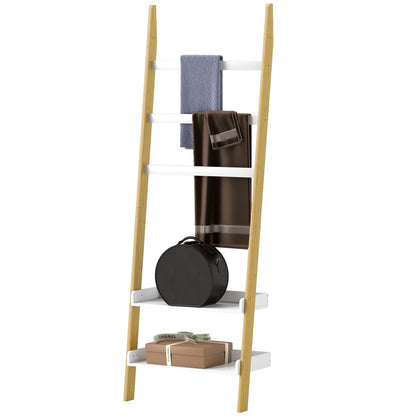 5-Tier Towel Rack Ladder Clothes Rack with 2 Shelves Space Saving for Bathroom, Bedroom, Living Room, White