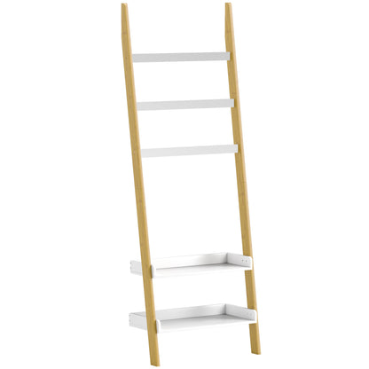 5-Tier Towel Rack Ladder Clothes Rack with 2 Shelves Space Saving for Bathroom, Bedroom, Living Room, White
