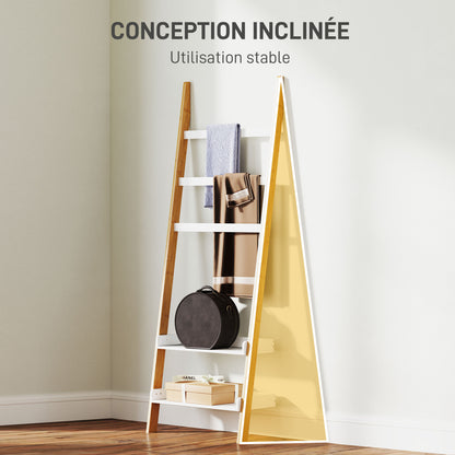 5-Tier Towel Rack Ladder Clothes Rack with 2 Shelves Space Saving for Bathroom, Bedroom, Living Room, White