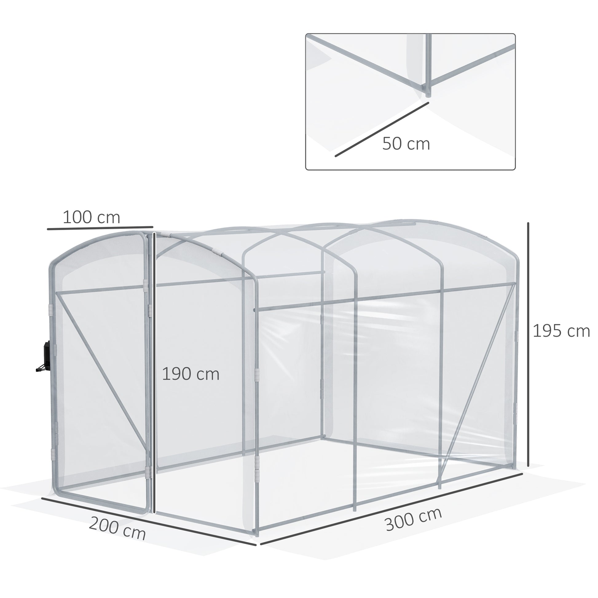 PE Greenhouse, 3 x 2 x 1.95m Tunnel Greenhouse, Windproof Tomato House, Greenhouse with 1 Door, for Garden, Balcony, Transparent