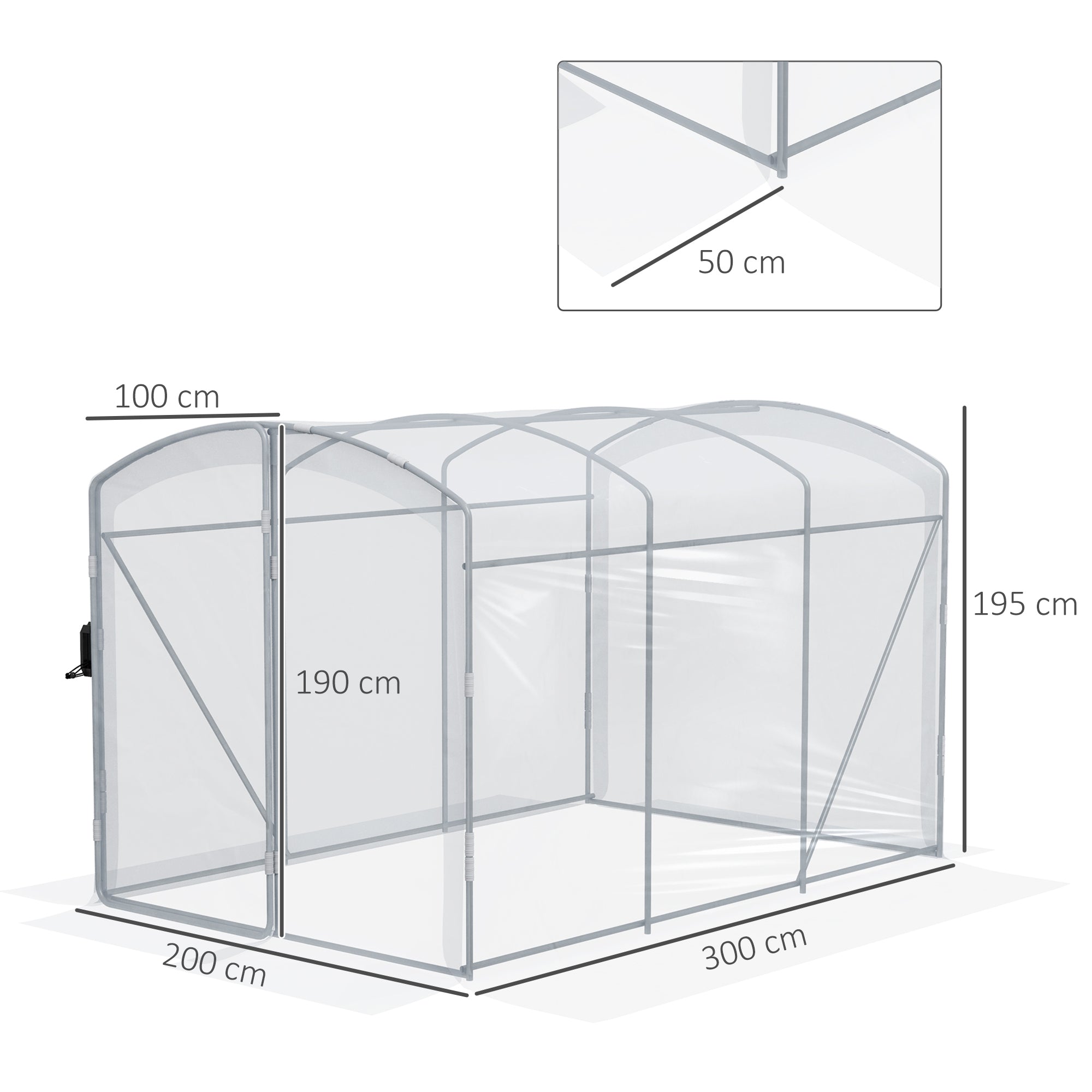 PE Greenhouse, 3 x 2 x 1.95m Tunnel Greenhouse, Windproof Tomato House, Greenhouse with 1 Door, for Garden, Balcony, Transparent