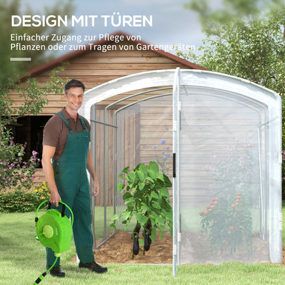 PE Greenhouse, 3 x 2 x 1.95m Tunnel Greenhouse, Windproof Tomato House, Greenhouse with 1 Door, for Garden, Balcony, Transparent