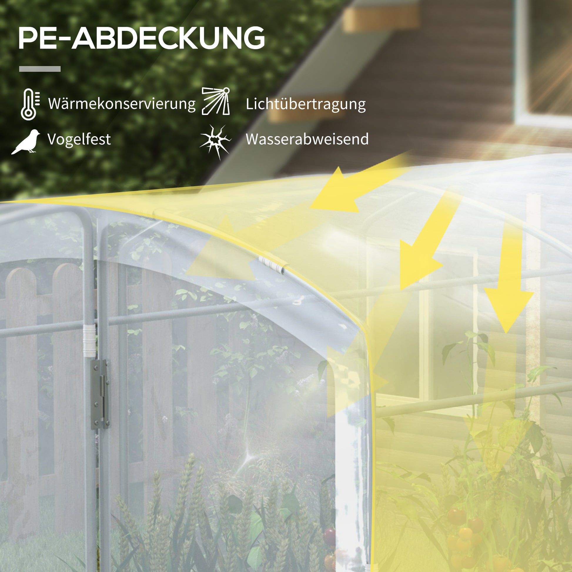 PE Greenhouse, 3 x 2 x 1.95m Tunnel Greenhouse, Windproof Tomato House, Greenhouse with 1 Door, for Garden, Balcony, Transparent