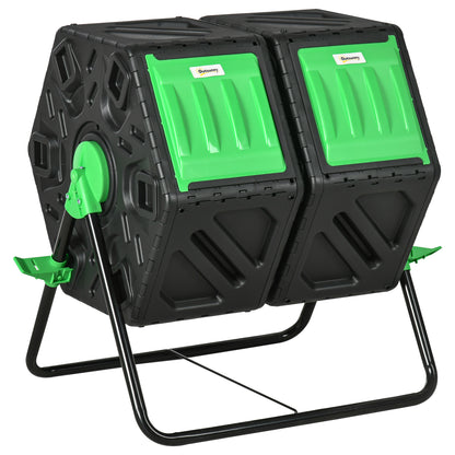 130L Dual Chamber Rotating Composter Garden Compost Bin with Ventilation Openings and Steel Legs 67x60x77 cm Black