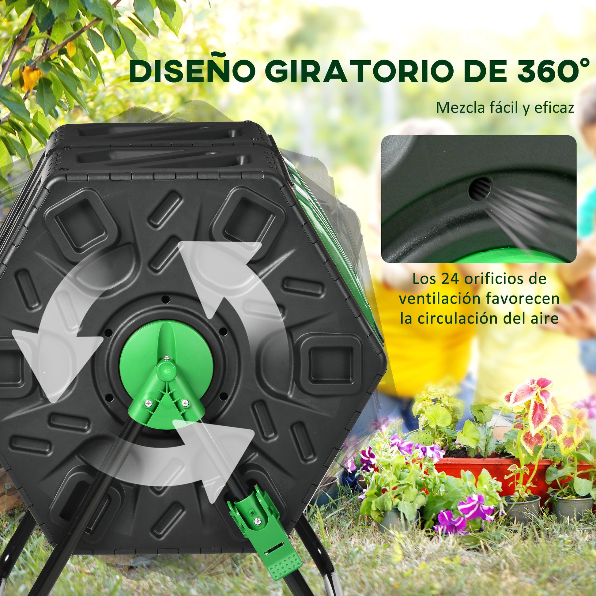 130L Dual Chamber Rotating Composter Garden Compost Bin with Ventilation Openings and Steel Legs 67x60x77 cm Black