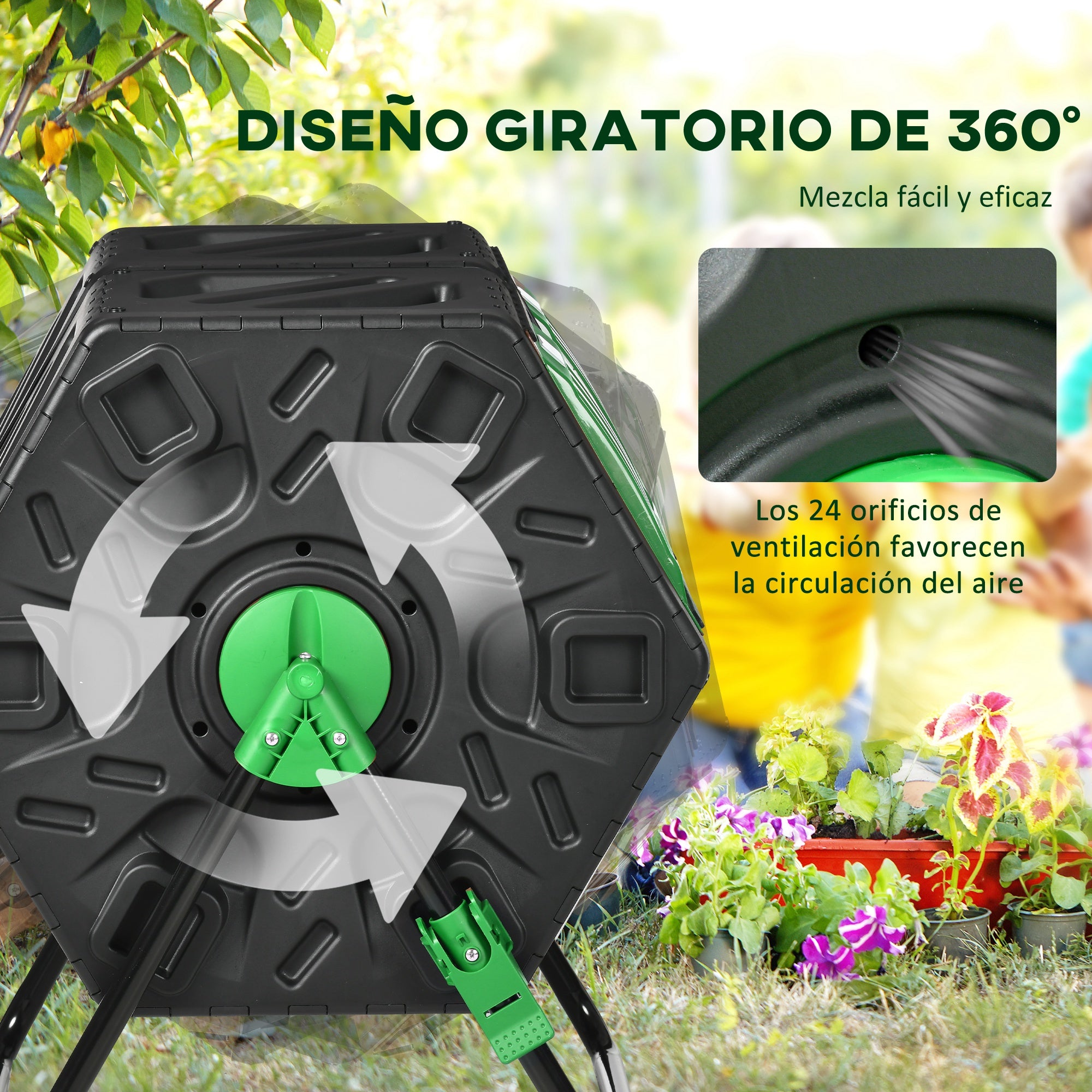 130L Dual Chamber Rotating Composter Garden Compost Bin with Ventilation Openings and Steel Legs 67x60x77 cm Black