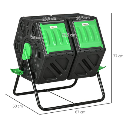 130L Dual Chamber Rotating Composter Garden Compost Bin with Ventilation Openings and Steel Legs 67x60x77 cm Black
