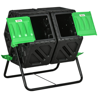 130L Dual Chamber Rotating Composter Garden Compost Bin with Ventilation Openings and Steel Legs 67x60x77 cm Black
