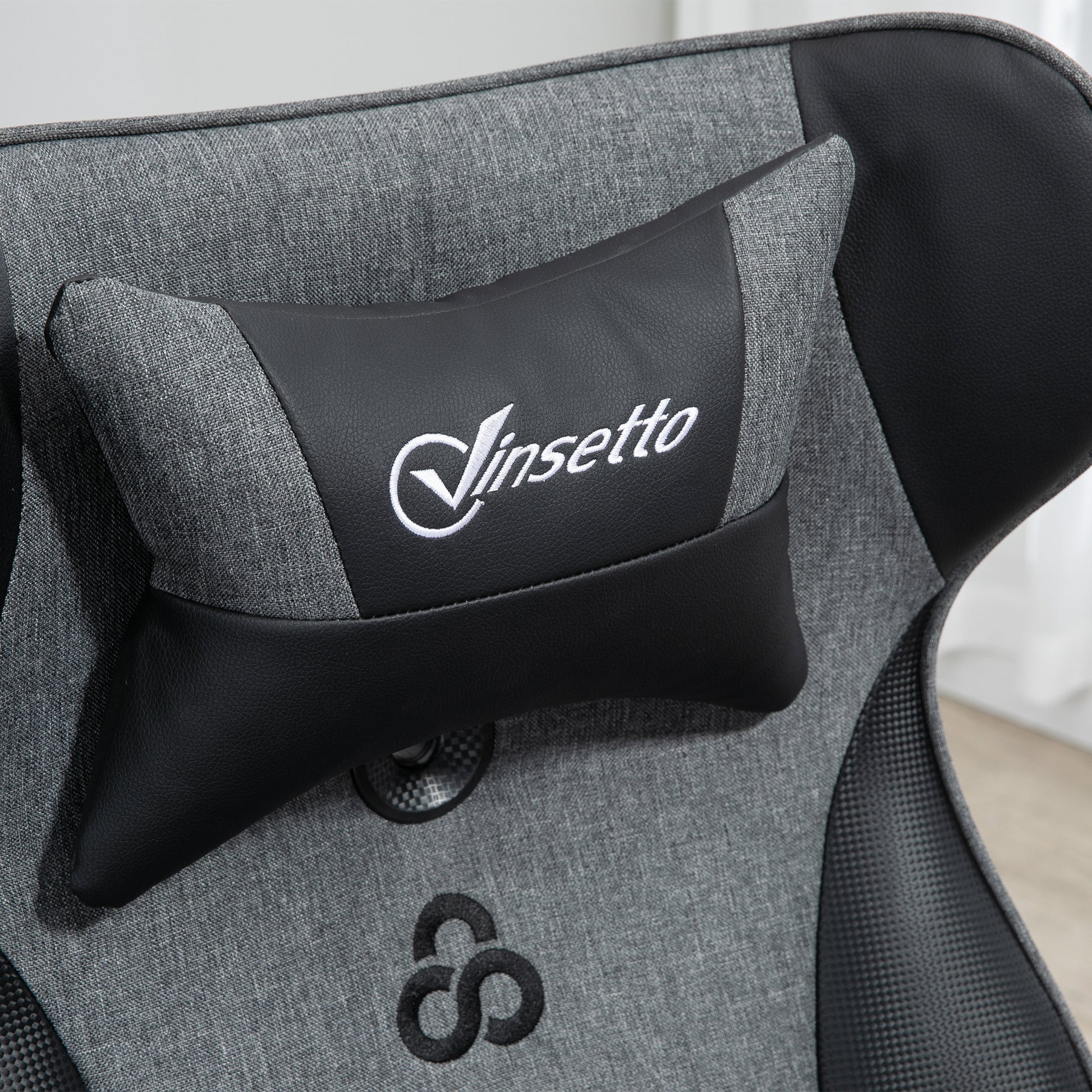 Ergonomic Gaming Chair with Adjustable Height Round Base Flip-up Armrest Headrest and Lumbar Cushions PU Grey Black