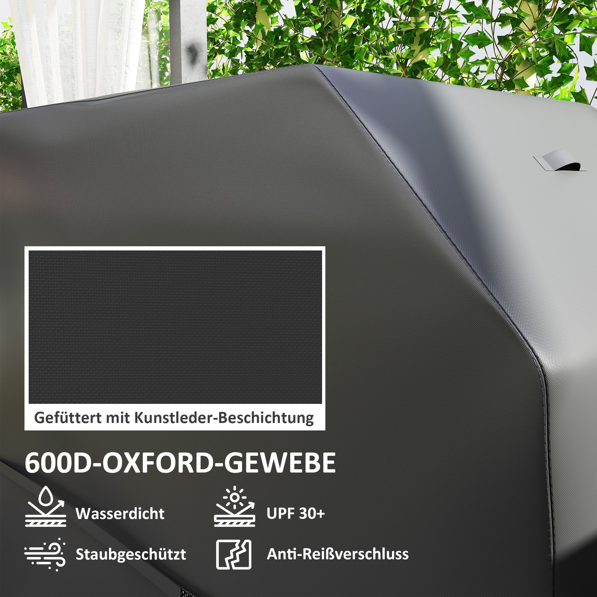 Grill Cover BBQ Cover Weatherproof Gas Grill Cover with Velcro Straps, 600D Oxford, Black, 147 x 61 x 122cm