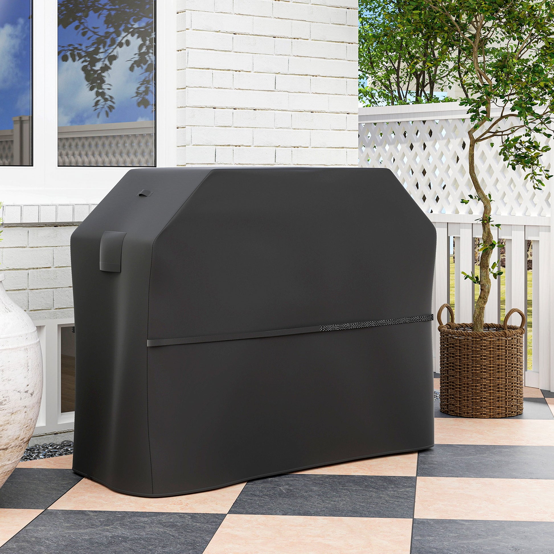 Grill Cover BBQ Cover Weatherproof Gas Grill Cover with Velcro Straps, 600D Oxford, Black, 147 x 61 x 122cm
