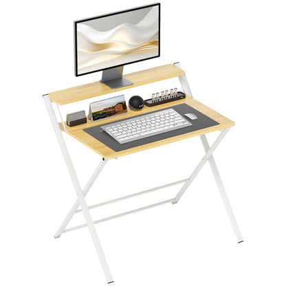 Folding Desk Folding Desk with Open Shelf Small Desk for Home Office Study 86x66x82 cm Natural