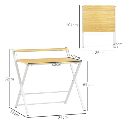 Folding Desk Folding Desk with Open Shelf Small Desk for Home Office Study 86x66x82 cm Natural