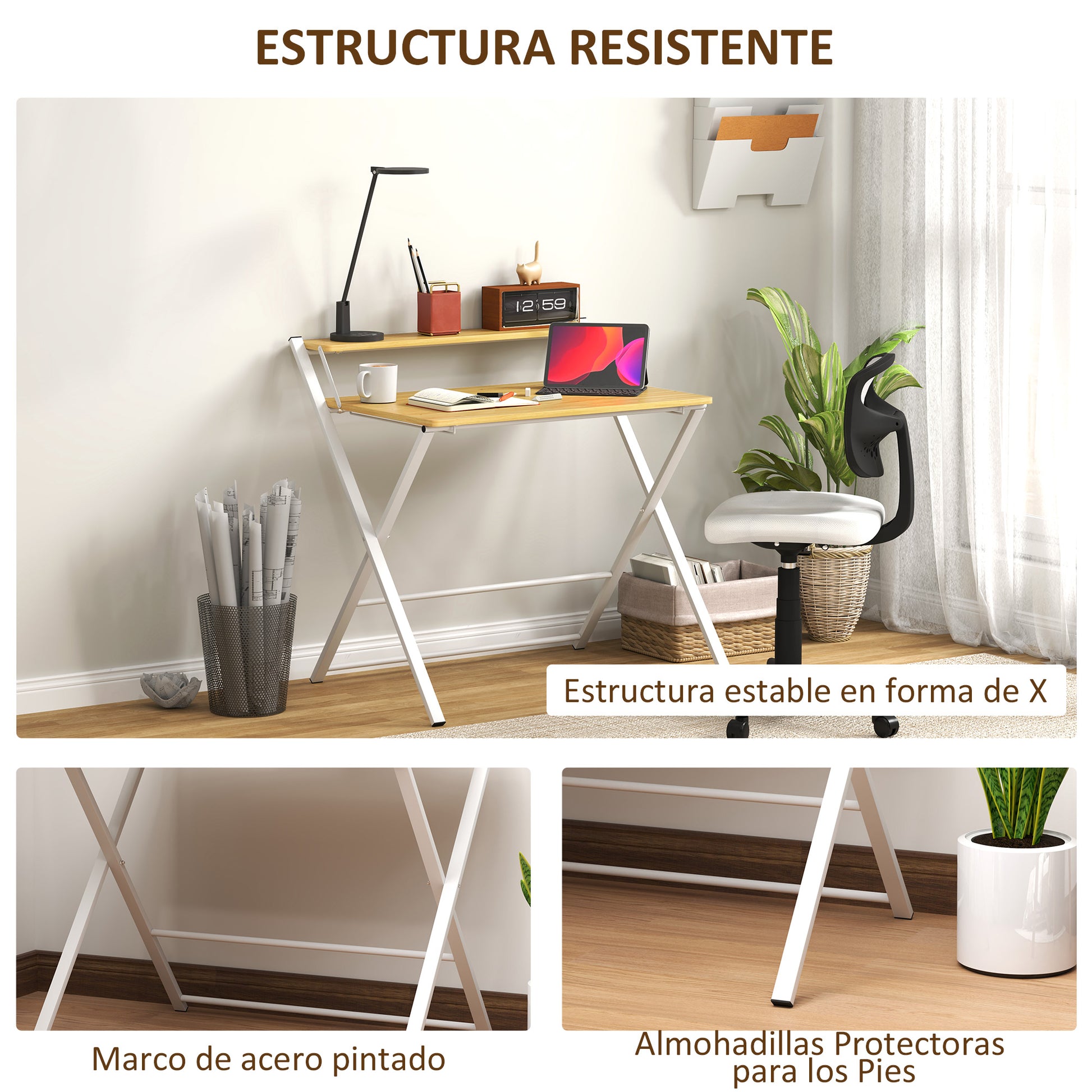 Folding Desk Folding Desk with Open Shelf Small Desk for Home Office Study 86x66x82 cm Natural