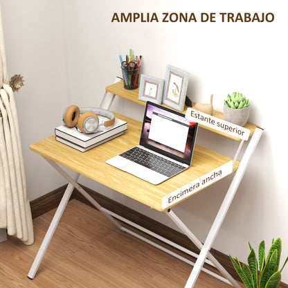 Folding Desk Folding Desk with Open Shelf Small Desk for Home Office Study 86x66x82 cm Natural