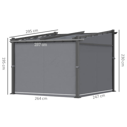 Terrace Roof Pergola approx. 3x3m Terrace Cover Garden Pavilion Aluminum, Wall Mounting, Garden Pergola with Adjustable Roof, UV Protection, Sun Protection for Terrace and Garden, Dark Gray