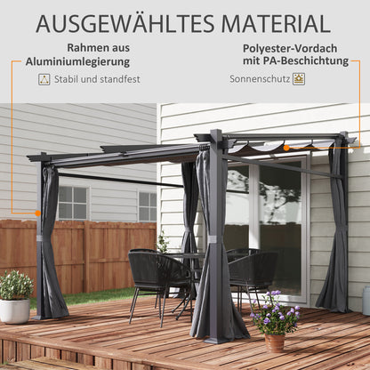 Terrace Roof Pergola approx. 3x3m Terrace Cover Garden Pavilion Aluminum, Wall Mounting, Garden Pergola with Adjustable Roof, UV Protection, Sun Protection for Terrace and Garden, Dark Gray